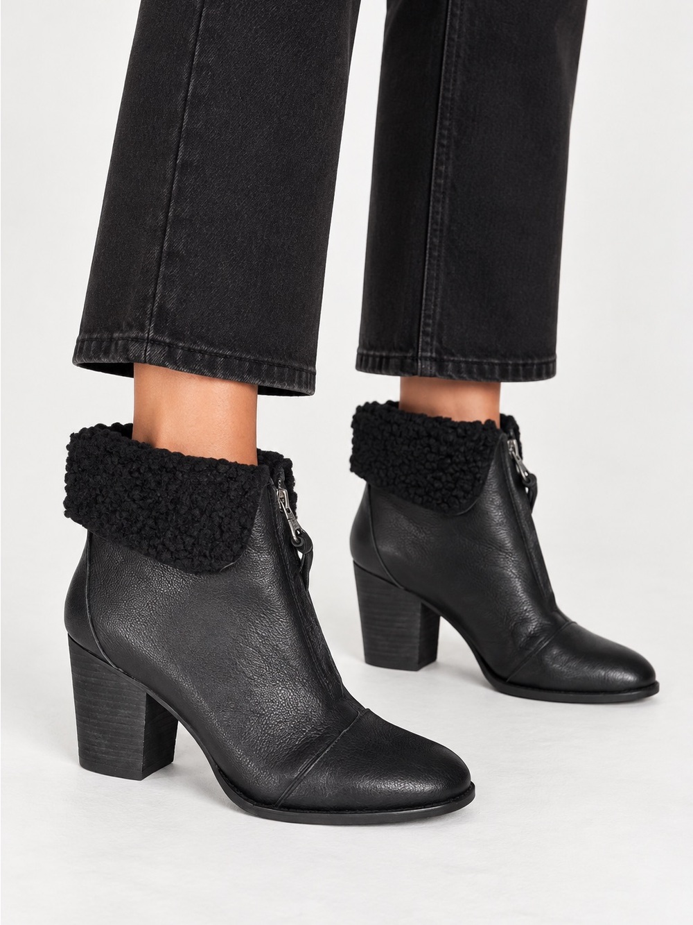 NEW Splendid Kiley Black Ankle Boots Leather Shearling Lined Heeled US 8 $178
